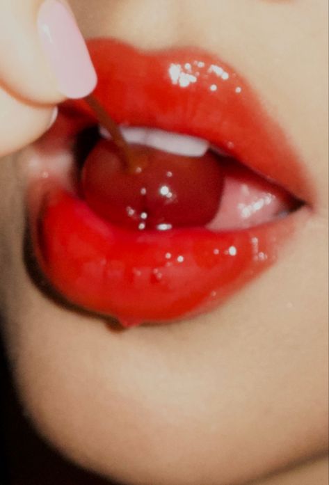 girl eating cherry with red lipstick Cola Lips, Cherry Vibes, Cherry Girl, Cherry Lips, Cherry Cola, Juicy Lips, Cherry Bomb, Dark Feminine, Playlist Covers