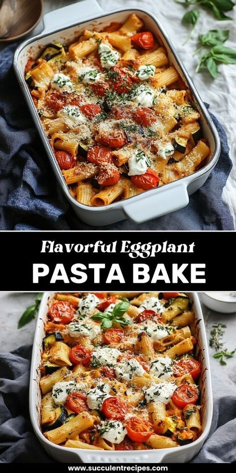 Indulge in this Cheesy Eggplant Pasta Bake with Tomato & Zucchini! A delightful combination of textures and flavors, baked until golden and bubbly. Eggplant Recipes Pasta, Zucchini And Tomato, Eggplant Pasta, Healthy Yummy Food, Eggplant Zucchini, Baked Casserole, Zucchini Pasta, College Meals, Comfort Dishes