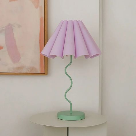 Linen Lamp, Lilac Pastel, Linen Lamp Shades, Pastel Decor, Black Table Lamps, Beautiful Lamp, Pastel Green, White Fabric, Metal Base