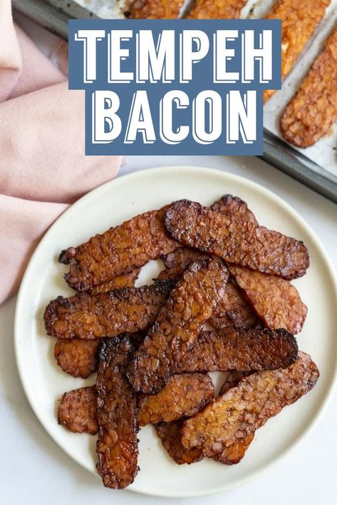 Tempeh Bacon- this vegan bacon is so easy to make and a must have for your breakfast and brunch menus! #vegan #breakfast #brunch Air Fryer Tempeh, Tempeh Bacon Recipe, Tempeh Recipes Vegan, Vegan Bacon Recipe, Vegan Blt Sandwich, Air Fryer Vegan, Vegan Air Fryer Recipes, Vegan Air Fryer, Tempeh Bacon