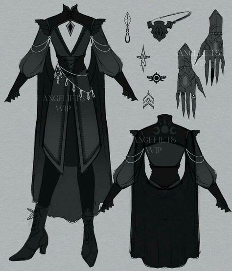 Villan Clothes Design, Dnd Necromancer Outfit, Dnd Assassin Outfit, Regal Clothing Design, Witch Outfits Male, Black Fantasy Clothes, Evil Monk Dnd, Outfit Ideas Fantasy Drawing, Dark Fantasy Fashion Male