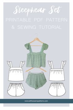 At The Seams Patterns - Sewing Tutorial: Summer Sleepwear Set Free Sleepwear Sewing Pattern, Aesthetic Sewing Patterns Free, Pajama Set Pattern Sewing Free, Tops To Sew For Women, Digital Sewing Patterns, Diy Pj Set, Pajama Set Pattern Sewing, Summer Sewing Patterns Free, Pajama Sewing Pattern Free