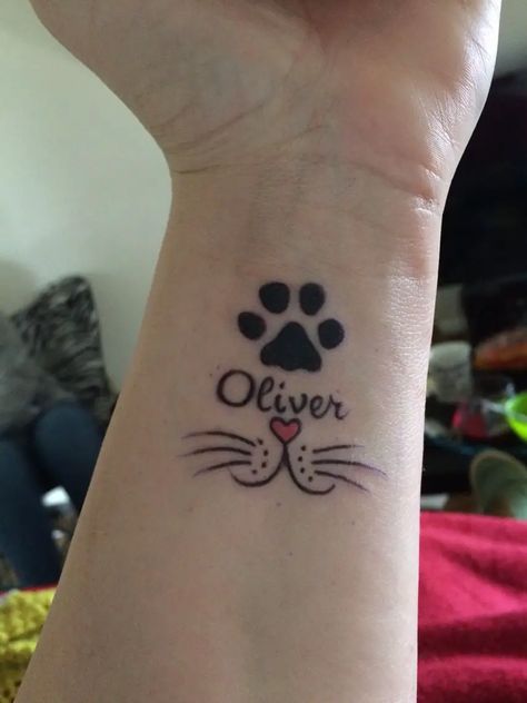 20 Best Cat Memorial Tattoo Designs - The Paws Tattoo For Cat, Cat Memorial Tattoo, Cat Paw Tattoos, Nose Tattoo, Cat Tats, Memorial Tattoo Designs, Pet Memorial Tattoo, Cute Cat Tattoo, Pawprint Tattoo