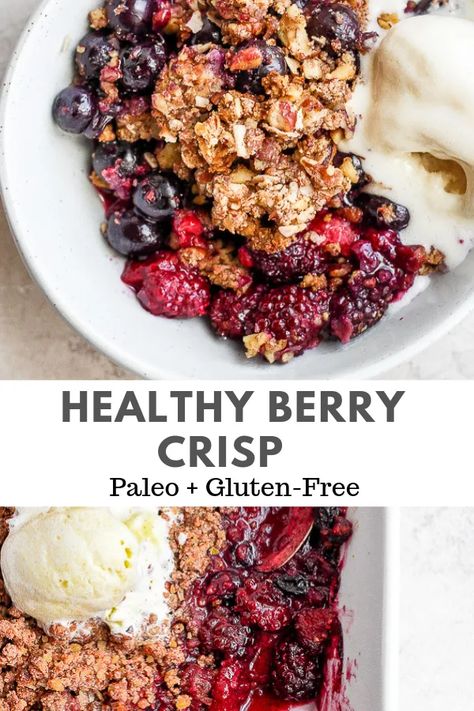 Healthy Berry Crisp, Vegan Vanilla Ice Cream, Berry Crisp Recipe, Vegan Key Lime Pie, Spring Time Desserts, Berry Crisp, Strawberries Blueberries, Dessert Toppings, Fruity Desserts