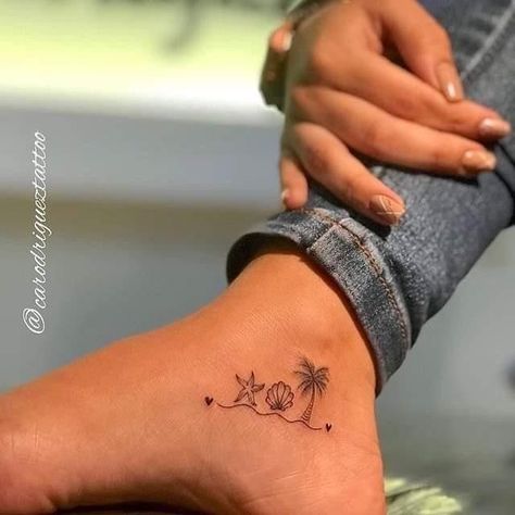 Beach Collar Bone Tattoo, Best Friend Beach Tattoo Ideas, Red Palm Tree Tattoo, Dominican Tattoo Ideas, Beach Themed Tattoos For Women, Smiley Tattoo, Beachy Tattoos, Beach Tattoos, Peace Tattoos