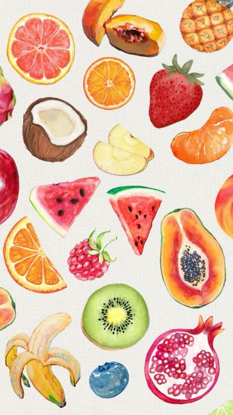 summer vibes #summer #fruits #watercolour Fruit Collage, Dolce Far Niente, Deco Paint, Fruit Icons, Fruits Drawing, Cute Summer Wallpapers, Scrapbook Printing, Iphone Lockscreen Wallpaper, Fruit Wallpaper