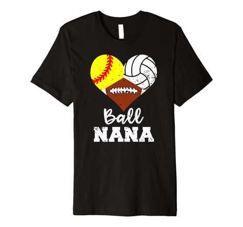 PRICES MAY VARY. This sport product is for grandma who is called nana and has grandchildren playing softball, volleyball and football. Nana who always cheers and encourages her grandson and granddaughter. This cute graphic is a heart that is divided 3 ball patterns. Represent the passionate to these three sports. This premium t-shirt is made of lightweight fine jersey fabric Fit: Men’s fit runs small, size up for a looser fit. Women’s fit is true to size, order usual size. Volleyball Shirt, Grandma Shirts, T Shirt Image, Fit Men, Grandchildren, Softball, Branded T Shirts, Jersey Fabric, A Heart