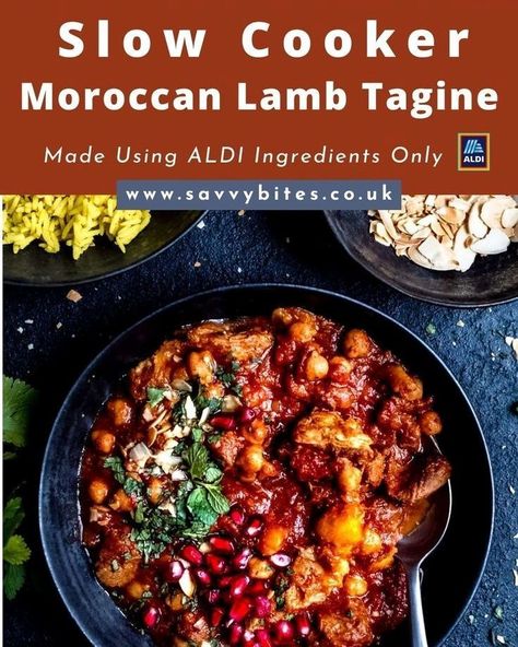 This Moroccan lamb tagine is the perfect weeknight dinner. It is filled with tender slow-cooked lamb, nutty buttery chickpeas and lots of Moroccan spices in a rich tomato sauce, using only simple ingredients from ALDI. Lamb Tagine Recipe Slow Cooker, Slow Cooked Moroccan Lamb, Lamb Tagine Recipe, Moroccan Lamb Tagine, Lamb Tagine, Camp Meals, Moroccan Tagine, Simple Meal Prep, Family Dinner Recipe