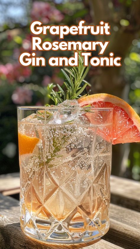 This drink marries the sharp zest of grapefruit with the deep, aromatic touch of rosemary, creating a refreshing twist on the classic gin and tonic. The balance of flavors appeals to those seeking a crisp, revitalizing cocktail. via @mybartender Grapefruit Rosemary Cocktail, Gin And Tonic Cocktails, Gin And Tonic Recipe Cocktails, Rosemary Gin And Tonic, Grapefruit Gin Cocktail, Gin And Tonic Recipe, Gin Drink Recipes, Cocktails Made With Gin, Rosemary Cocktail