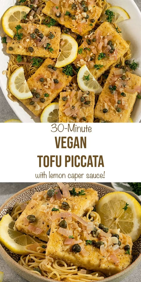 Vegan Tofu Piccata Vegan Piccata, Pasta And Tofu Recipes, Tofu Piccata, Italian Tofu Recipes, Vegan Tofu, Vegan Chicken Piccata, Tofu Italian Recipes, Lemon Tofu, Lemon Tofu Recipes