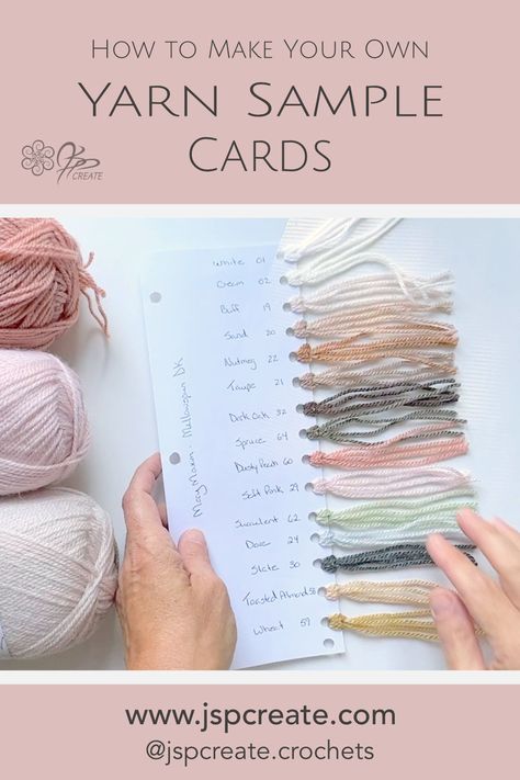 Yarn Sample Card, Yarn Samples Ideas, Yarn Stash Organization, Yarn Swatch Book, Wool Storage Ideas, Yarn Colour Palettes, Yarn Swatch Ideas, Embroidered Baby Clothes, Project Planner Printable