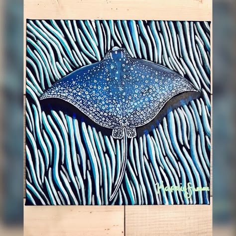 Sting Ray Painting Acrylic, Stingray Painting Acrylic, Sting Ray Art, Stingray Painting, Bahamas Freeport, Ray Painting, Myers House, Painting Therapy, Painting With Acrylic Paint