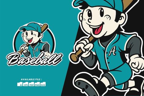 Vector cute boy baseball mascot vector i... | Premium Vector #Freepik #vector Baseball Mascots, Character Mascot, Premium Vector, Vector Illustration, Baseball, Logos