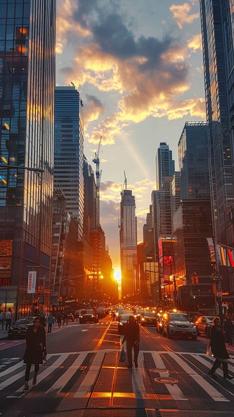 Urban Sunset Glow: A bustling city street enveloped by the warm glow of sunset amidst towering skyscrapers. #sunset #city #skyscrapers #urban #glow #aiart #aiphoto #stockcake ⬇️ Download and 📝 Prompt 👉 https://ayr.app/l/3Wf2 Beach City Aesthetic, Urban Sunset, City Skyscrapers, Twilight Sky, Sunset Glow, City Scapes, Sunset Silhouette, Sunset City, Bustling City