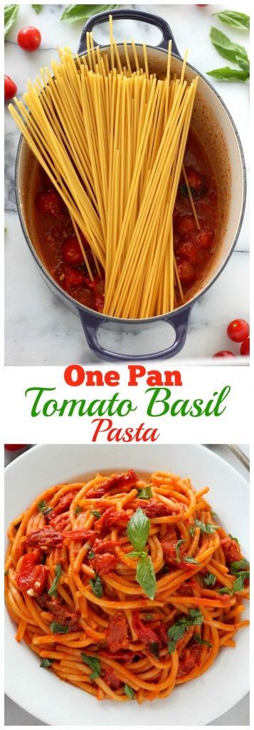 One Pan Tomato Basil Pasta - This is one of the best pastas I've ever eaten! So flavorful, healthy, and EASY!!! Easy Tomato Basil Pasta Sauce, One Pot Basil Pasta, Healthy Tomato Basil Pasta, Cherry Tomato And Basil Pasta, One Pot Tomato Basil Pasta, Basil Pasta Recipes, Tomato Basil Sauce, Tomato Basil Pasta, Basil Pasta