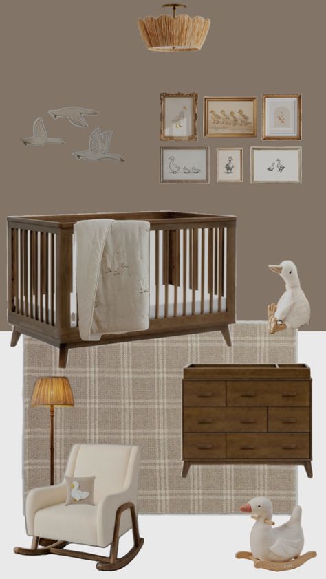 Goose nursery with taupe/cream/brown colors to keep it neutral Brown Baby Nursery, Goose Nursery, Cozy Baby Room, Brown Baby, Gender Neutral Nursery, Big Boy Room, Nursery Neutral, Baby Room Decor, Big Boy