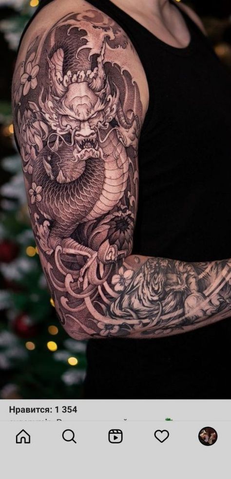 Explore 2024's Top Japanese Man Tattoos – Tradition Meets Modern Artistry Dragon Tattoo Arm Men Full Sleeves, Traditional Japanese Dragon Tattoo Sleeve, Dragon Full Arm Tattoo, Japanese Dragon And Tiger Tattoo, Yakuza Tattoo Men, Dragon Tattoo Black, Dragon Tattoo Shoulder, Forearm Cover Up Tattoos, Dragon Tattoo Arm