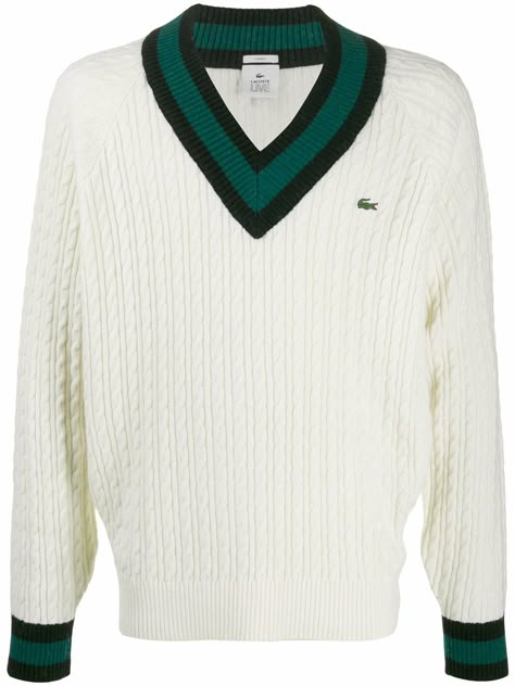 Camisa Lacoste, Cricket Jumper, Lacoste Jumper, Estilo Old Money, V Neck Sweaters, Boston Legal, Tennis Sweater, Polo Shirt Outfits, Cute Jumpers