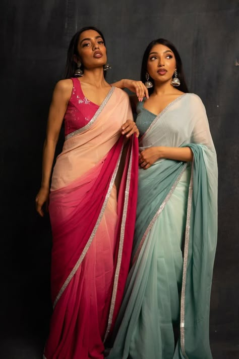 Ombre Saree, Farewell Sarees, New Sarees, Saree Material, Sarees For Girls, Saree Wearing Styles, Simple Saree Designs, Bridesmaid Saree, Fashionable Saree Blouse Designs