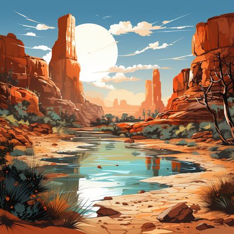 Desert Concept Art Landscapes, Desert Mountain Art, Desert Buildings Concept Art, Desert Environment Concept Art, Desert Illustration Art, Desert Landscape Drawing, Desert Concept Art, Desert Drawings, Dessert Landscape