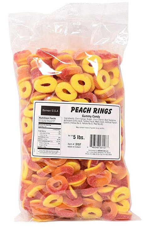 Peach Gummies, Gummy Sweets, Peach Tree, Sleepover Food, Junk Food Snacks, Grocery Foods, Sour Candy, Big Party, Peach Rings