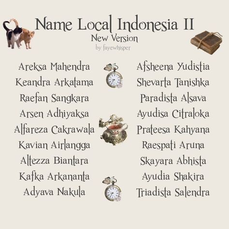 Nama Wp Girl, Name Ideas Girl Lokal, Wattpad Names Ideas, Nama Wattpad Aesthetic, Boy Name Ideas Indonesia, Local Name Ideas, Nama Rp Aesthetic, Indonesian Name Ideas, Character Au Ideas