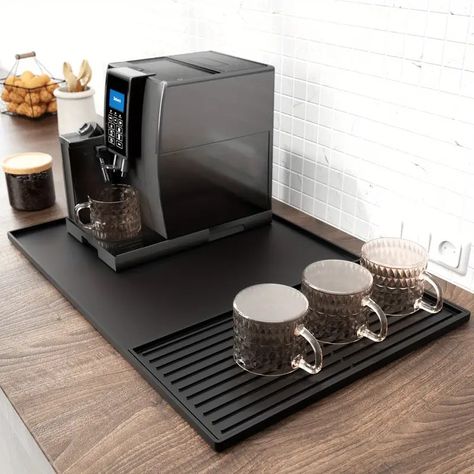 Silicone Coffee Mat Raised Edges 1 Coffee Bar Mat - Temu Espresso Machine Kitchen, Coffee Counter, Kitchen Cups, Espresso Bar, Espresso Machines, Coffee Station, Functional Kitchen, Coffee Accessories, Dish Drying Mat