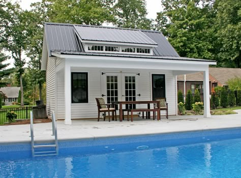 Pool House Inspiration - Kloter Farms Pool House Exterior Ideas, Pool House Storage Shed, Tiny Pool House Interior, Prefab Pool House With Bathroom, Pool House With Sauna, Small Pool House Guest House Combo, Pool House Outdoor Kitchen, Small Pool Houses Sheds, Rooftop Pool House