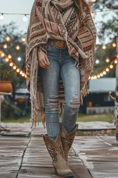 40+ Cowboy Boots Outfit Ideas for Country Concerts: Chic, Fun, and Fabulous - From The Guest Room Cowboy Boots Women Outfits, Western Chic Fashion, Country Outfits Women, Western Womens Fashion, Boots Outfit Ideas, Boho Winter Outfits, Cowboy Boots Outfit, Street Vibes, Best Maxi Dresses