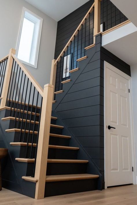 Stairs Organization Ideas, Modern Stairs Design Ideas, Stairs Organization, Modern Stairs Design, Stairs Wall Design, Stairs Decor Ideas, Stairs And Hallway Ideas, Minwax Stain Colors, Stairs Makeover Ideas