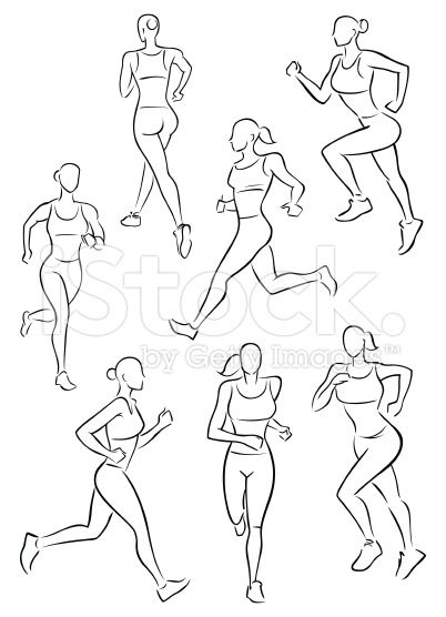 Running Woman Illustration, Running Figure Drawing Pose Reference, Running Woman Drawing, Running Pose Reference Drawing, Jogging Illustration, Running Drawing Reference, Athletic Drawing, Running Drawing, Running Illustration