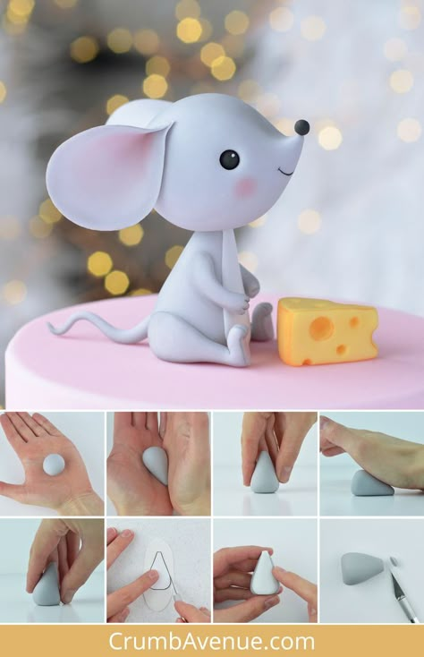 Fondant Mouse Tutorial, Step By Step Clay Animals Easy, Cute Fondant Figures, Animal Fondant Cake, How To Make Toppers For Cakes, Fondant Cake Toppers Tutorial, How To Make Fondant Animals, Clay Figures Easy Step By Step, Polymer Clay Animals Step By Step