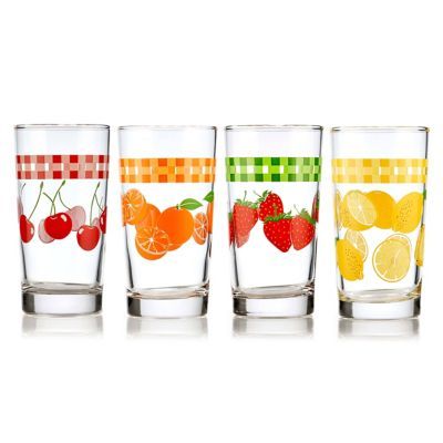 Recreate that welcoming feeling of home with the Libbey Glass Vintage Juice Glasses. Each glass features its own colorful fruity theme, packed with nostalgic design to accommodate your everyday juices, sodas, iced teas, or lemonades. Market Branding, Dorm Room Kitchen, Fresh Squeezed Lemonade, Fruit Designs, Glass Cup Set, Fresh Squeezed Juice, Iced Tea Glasses, Nostalgic Design, Fresh Lemonade