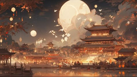 Desktop Wallpaper Chinese, Xianzhou Luofu Background, Kimi No Na Wa Aesthetic, Chinese Wallpaper Desktop, Chinese Background Landscape, Chinese New Year Wallpaper, Pc Background, Chinese Background, Modern Hanfu