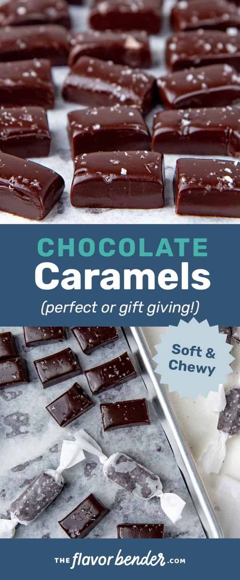 Diy Caramels Candy, Twisted Chocolate Caramels, Melting Kraft Caramels, Chewy Homemade Caramels, Caramel Gift Ideas, Heavy Cream Caramels, Microwave Chocolate Caramels, Chocolate Extract Recipes, Homemade Carmels Easy