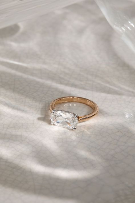 Cushion East West Ring, East To West Elongated Cushion Engagement Ring, Sideways Stone Engagement Ring, Sideways Wedding Ring, Elongated Cushion East West, Engagement Rings Elongated, East West Diamond Engagement Ring, East To West Marquise Engagement Ring, Jessica Mccormack Engagement Ring