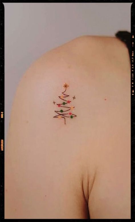 Tree Tattoo Small Simple, Tattoo Ideas Upper Arm, Christmas Tree Tattoo, Winter Tattoo, Upper Arm Tattoo, Autumn Tattoo, Tattoo Concepts, Light Tattoo, Christmas Tattoo