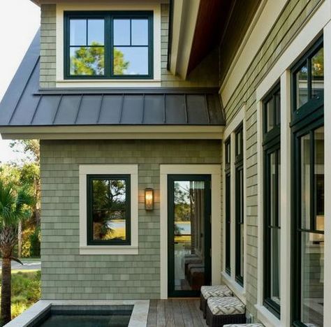 Sage Green House Exterior, Green Siding House, Modern Exterior House Colors, Green Vinyl Siding, Light Green House, Green Home Exterior, Modern Exterior House, Sage Green House, Green Exterior House Colors