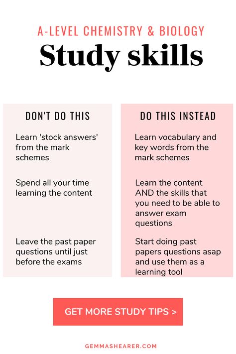 https://gemmashearer.com/category/a-level-chemistry-biology-study-skills/ If you’re aiming for the top grades for A-level Chemistry and Biology, you need to work on your study skills. I have a collection of articles to help you work out what skills you need, and how to develop them. A-level chemistry revision, A-level Biology revision, A-level chemistry study tips, A-level biology study tips How To Understand Biology, How To Revise Biology A Level, Revision Techniques A Level, How To Revise Chemistry Effectively, Study Tips For Biology Student, A Level Revision Tips, How To Study For A Biology Test, How To Study For College Biology, As Level Chemistry