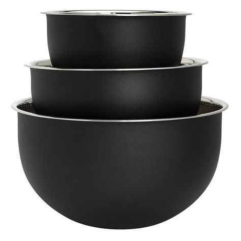 Black Kitchenware, Black Kitchen Accessories, Kitchen Appliance Storage, Desain Pantry, Mixing Bowl Set, Stainless Steel Mixing Bowls, Cast Iron Recipes, Gold Kitchen, Mixing Bowls Set