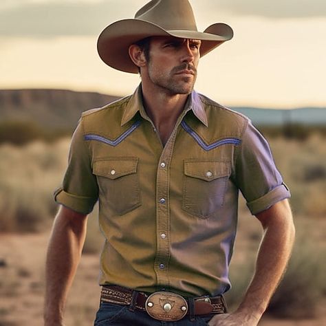 Western Outfits Mens Cowboy, Cowboy Fashion For Men, Mens Cowboy Shirts, Western Shirt Men, Cowboy Outfit For Men, Cowboy Design, Womens Basic Tops, Mens Printed Shirts, Mens Outdoor Jackets