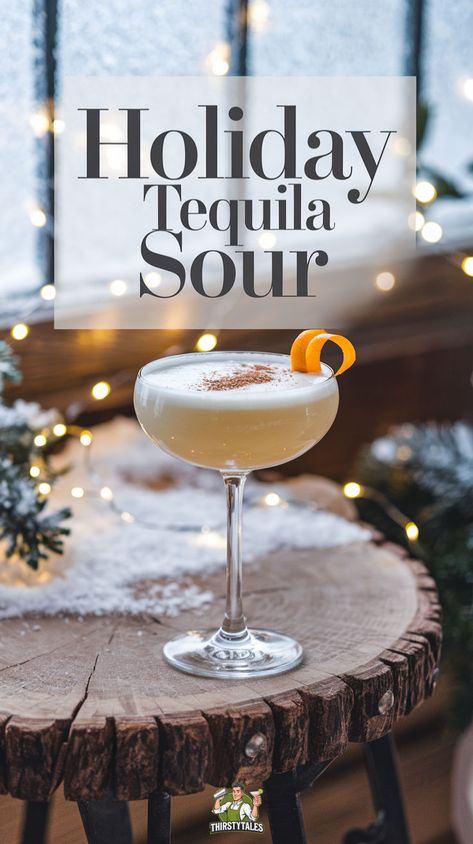 "Discover the perfect Holiday Tequila Sour Cocktail recipe to elevate your festive gatherings! This Tequila Sour Christmas Drink combines zesty citrus with a holiday twist, making it an ideal choice for your winter celebrations. Enjoy our Festive Tequila Sour Recipe that’s perfect for Christmas parties, featuring a delightful blend of flavors in every sip. Whether you prefer a classic Tequila Sour Holiday Cocktail or a Spicy Tequila Sour Drink!" New Years Drinks With Tequila, Holiday Cocktails Tequila, Holiday Tequila Cocktails, Tequila Christmas Cocktails, Christmas Beverages Alcoholic, Winter Tequila Cocktails, Christmas Party Drinks Alcohol, Holiday Drinks For Adults, Tequilla Cocktails