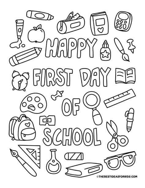 Happy First Day of School Coloring Page First Day Of School Coloring Page, Writing Practice Kindergarten, Arts And Crafts For Kids Easy, Back To School Coloring Pages, Arts And Crafts For Kids Toddlers, Summer Preschool Crafts, Happy First Day Of School, Homeschool Preschool Activities, Swear Word Coloring Book