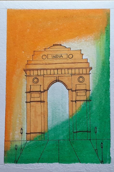 Drawing Of Monuments In India, Monuments Drawing Easy, Indian Gate Drawing, Gateway Of India Drawing Easy, Independence Day Drawing Idea For Kids, India Gate Drawing Sketch, Monuments Of India Drawing, Historical Places Drawing, Independence Day Theme Drawing