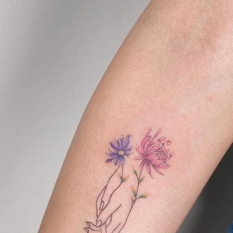 Aster Flower Tattoo, Aster Flower Tattoos, Chrysanthemum Tattoo, Aster Flower, Birth Flower Tattoos, By Appointment Only, Birth Flower, Birth Flowers, Flower Tattoos