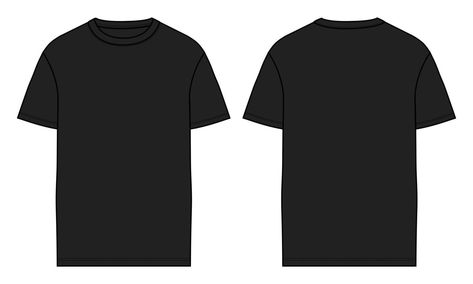 Short sleeve t shirt technical fashion flat sketch vector illustration black color template Black T Shirt Template, T Shirt Clipart, T Shirt Sketch, Mock Up T Shirt, T Shirt Vector, Fashion Flat Sketch, Color Template, Shirt Sketch, Clothing Templates