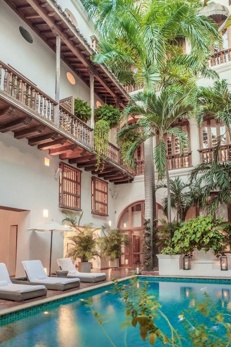 The rustic-chic Casa San Agustín hotel houses a 300-year-old aqueduct Spanish Hotel, Colombia Food, Lauren Santo Domingo, Hacienda Homes, Living Pool, Hacienda Style Homes, Hotel House, Casas Coloniales, Spanish Style Homes