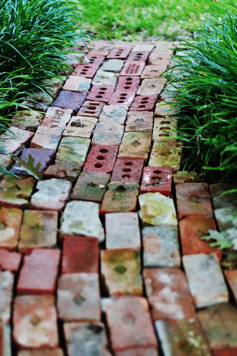 How To Make a Brick Path Even Cuter - Thistlewood Farm House Near Lake, Rock Pathway, Garden Walkways, Brick Pathway, Paving Ideas, Backyard Walkway, Brick Path, Thistlewood Farms, Brick Walkway