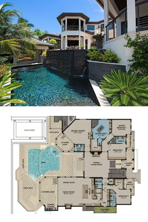 Mansion Plans Modern, Beach House Mansion Floor Plans, Modern Mansion Layouts 2 Story, Beach Mansion Layout, Luxury Mansion Layout, Mansion With Floor Plan, Bloxburg House Ideas Layout Mansion, Mansion Plans Layout, Vacation Home Layout