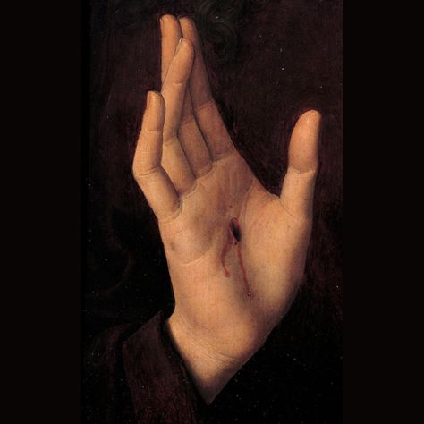 The algorithm doth provide ... Was scrolling IG the other day and stumbled across an original element from The Nine Muses / Welder Wings "The Origin of the Strange" graphic. The centerpiece of the work features the post-crucifixion hand of Christ (altered with an eyeball in the center) from a painting by Hans Memling entitled "Man of Sorrows" which was an oil painting on oak believed to be from the 1480s. Some info from the Web Gallery of art: "Thanks to a late-fifteenth-century copy (wit... Man Of Sorrows, Hans Memling, Medieval Paintings, The Fallen Angel, Web Gallery, Classic Paintings, Sea Art, Catholic Art, Detail Art